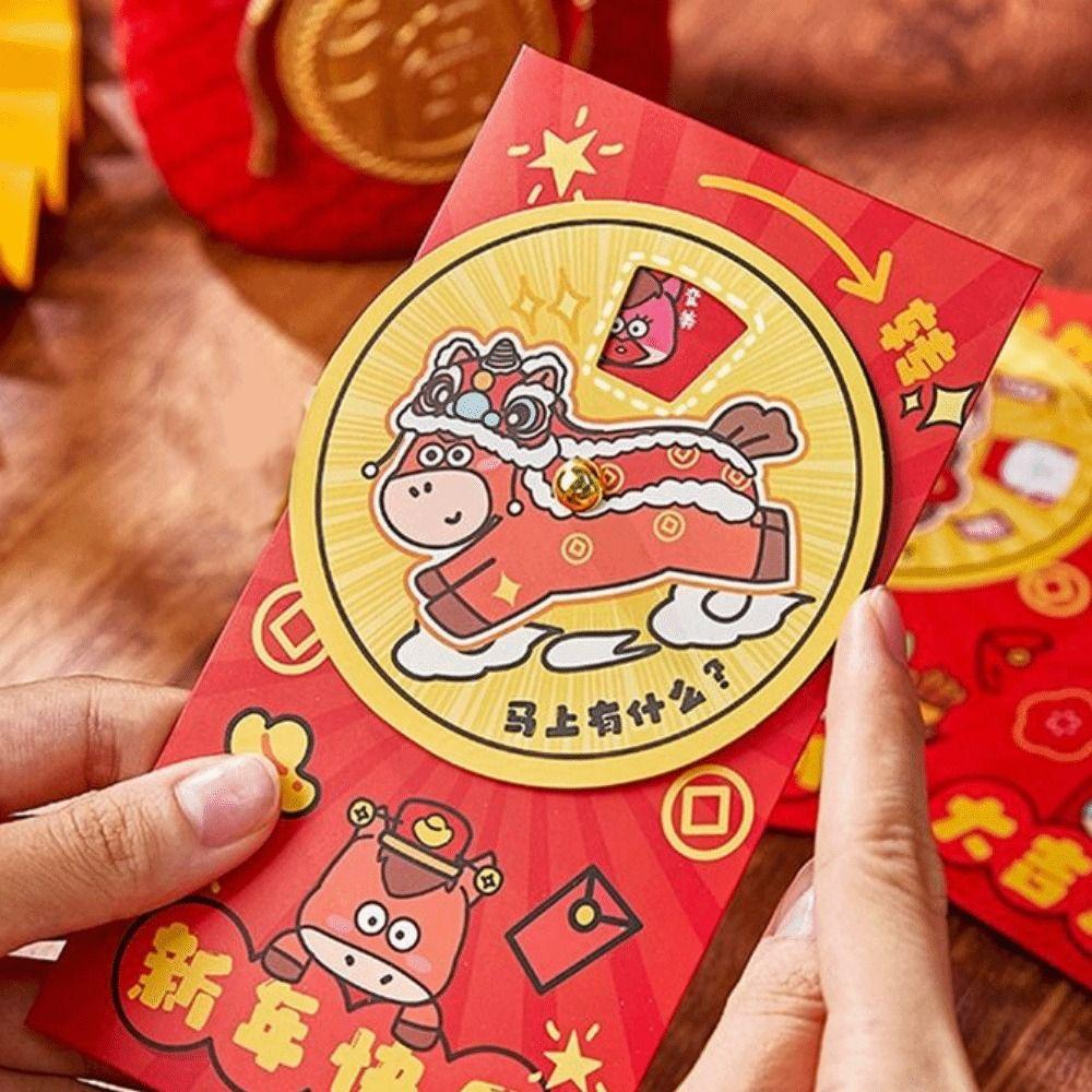 4Pcs Rotatable Lucky Money Envelopes Cartoon 2026 Horse Year Red Pockets  Chinese New Year