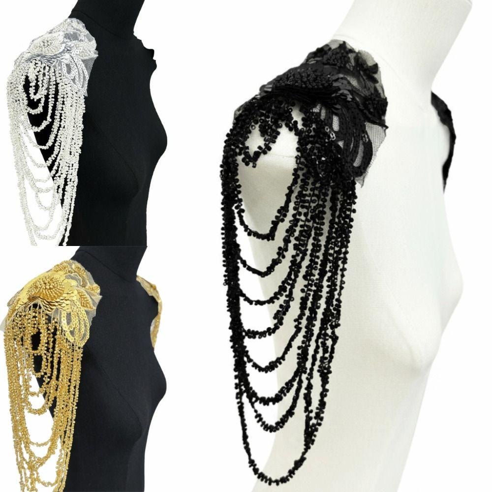 Heavy Industry Bead Tassel Shoulder Dress Long Tassel Bead Embroidery Chain Shoulder Badge Beaded Chain Epaulettes