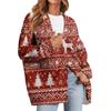 Women's Fashion Long Sleeve Christmas Print V-Neck Button Loose Cardigan Top