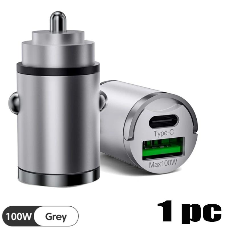 Auto 100W Mini Car Charger Lighter Fast Charging for IPhone QC3.0 Mini PD USB Type C Car Phone Charger for Xiaomi Samsung Huawei