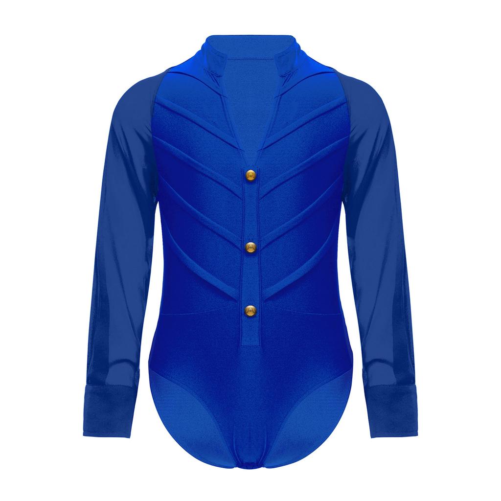 Body de Danse de Salon Latino pour Garçons Manches Longues Col Montant Justaucorps Costume de Compétition pour Performance de Scène