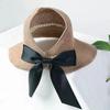 Women's Hollow Out Bow Sun Hat Empty Top Hat Foldable Sun Cap Big Brim Sun Protective Hat Summer Cool Hat All-match