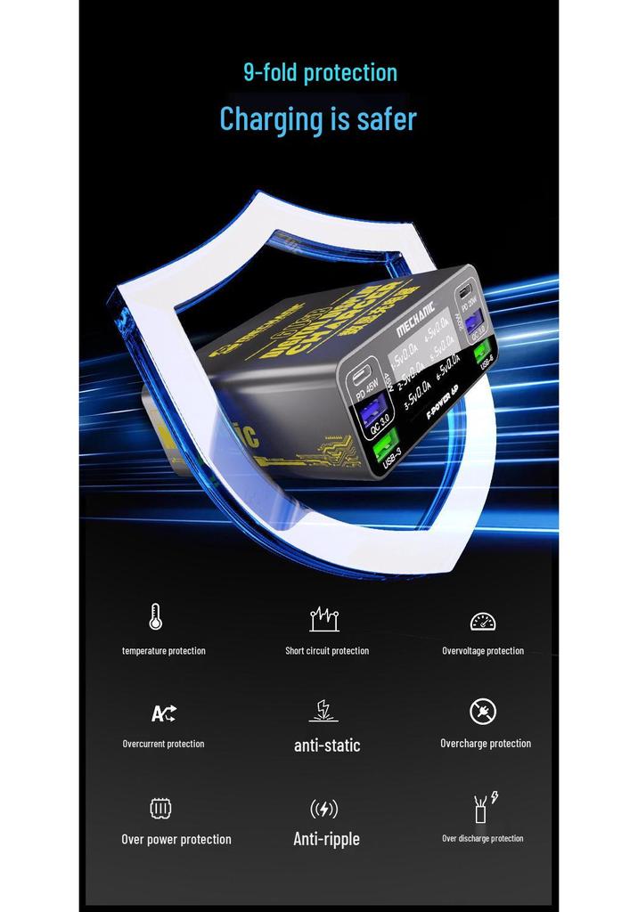 Smart Multi-Port Fast Charger with Digital Display & Overload Protection, Supports PD