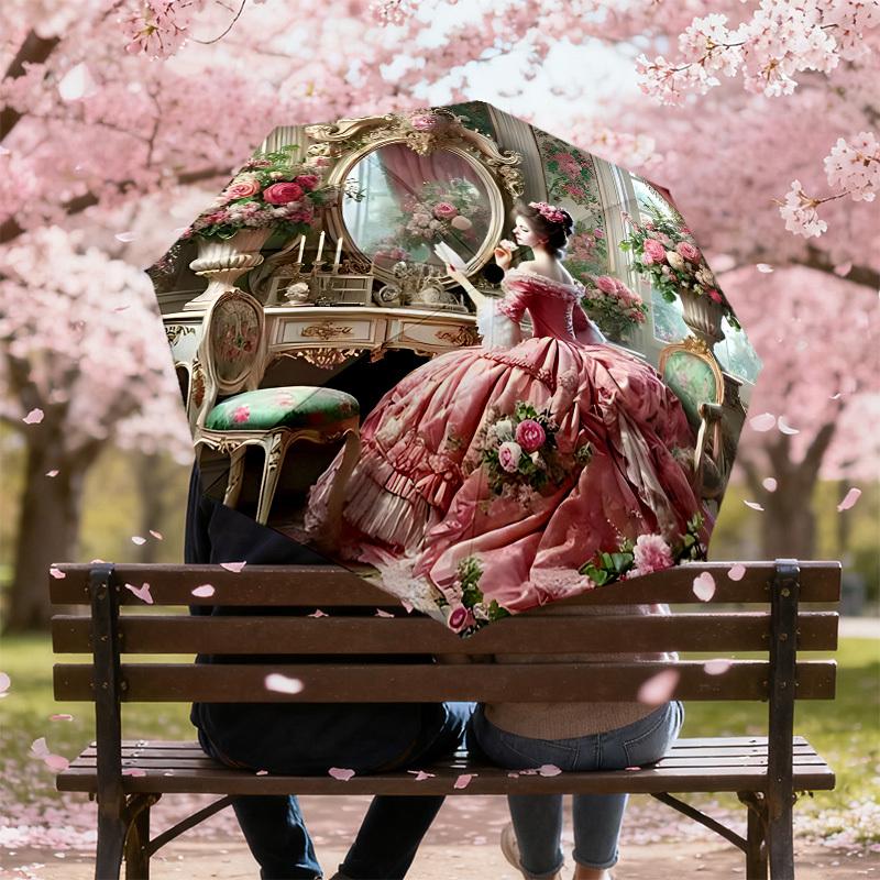 1 Stück Blumenmuster Schirm - 8 Speichen verstärkt, Automatisches Öffnen, Leicht & Langlebig, Niedliches Modeaccessoire für Draußen, Strand oder Freizeit, Strand U