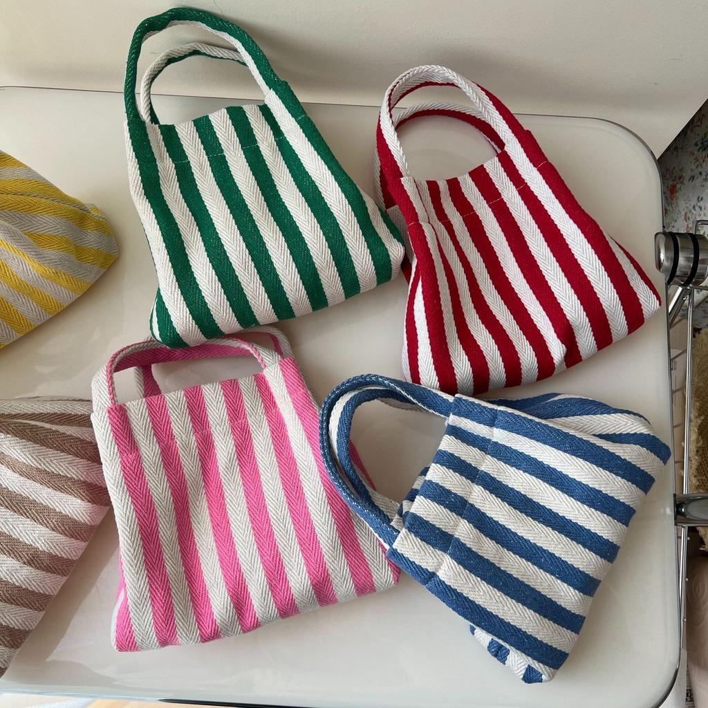 Tragbare Canvas-Tasche Tragbare Mini-Canvas-Handtasche Gestreifte Tragetasche Vertikale Quadratische Form Handtasche mit oberem Griff für den täglichen Gebrauch
