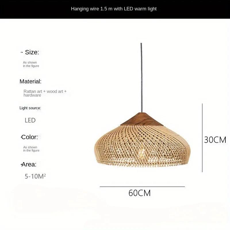 40/50/60CM Designer Pendant Lamps Vintage Rattan Led Light Lighting for Kitchen Island Loft Dining Room Chandelier Handcraft