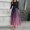 Women's Fashion Casual Belt Round Neck Gradient Splicing Elegant Temperament Three-quarter Sleeve Dress