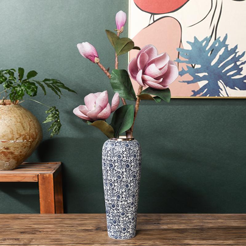 35CM Blue and White Porcelain Vase: Chinese-Style Ceramic Flower Container for Hydroponic Bamboo or Living Room Décor.