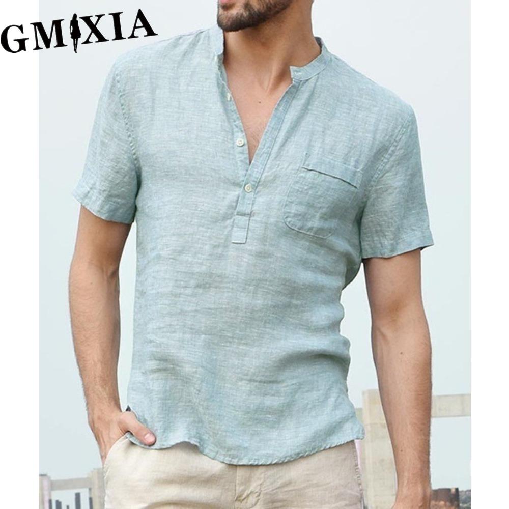 GMXIA Men's fashion casual solid color print Tops & T-shirts Shirt