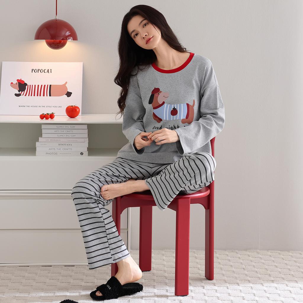 Pajamas Women's Spring, Autumn and Winter Pure Cotton Long-sleeved 1011 New Cute Student Large Size Can Be Worn Outside Loungewear Suit