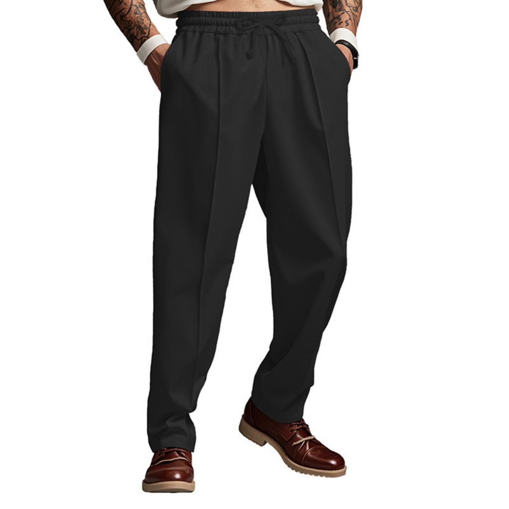 Men's Casual Lightweight Pants Loose Elastic Waist Drawstring Trousers Solid Baggy Joggers Long Pants With Pockets