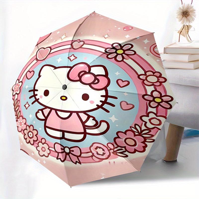 Hello Kitty,Cute Automatic Folding Umbrella-Simple 8-Rib Design, Bright Cartoon Pattern, Durable Iron Frame, Suitable For Travel, Outdoor, B