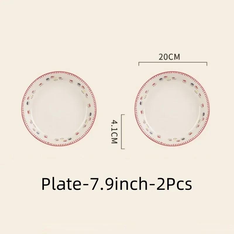 SOLECASA Ceramic Tableware Pastoral Style Rice Soup Bowl Fruit Salad Bowl Dish Pasta Dessert Plate Dinnerware Table Decoration