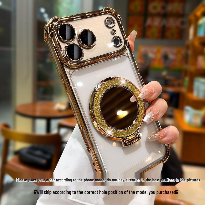 

Electroplated Airbag Anti-Drop iPhone 17 Case: Apple 14 Glitter Mirror Magnetic Stand Cover iPhone 14 Pro Max золотой