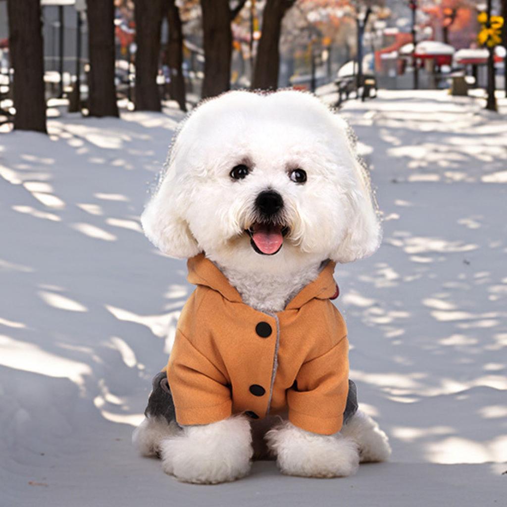 Hooded Dog Winter Coat 4-Legged Flannel Warm Insulated Pet Jacket for Teddy & Small Dogs