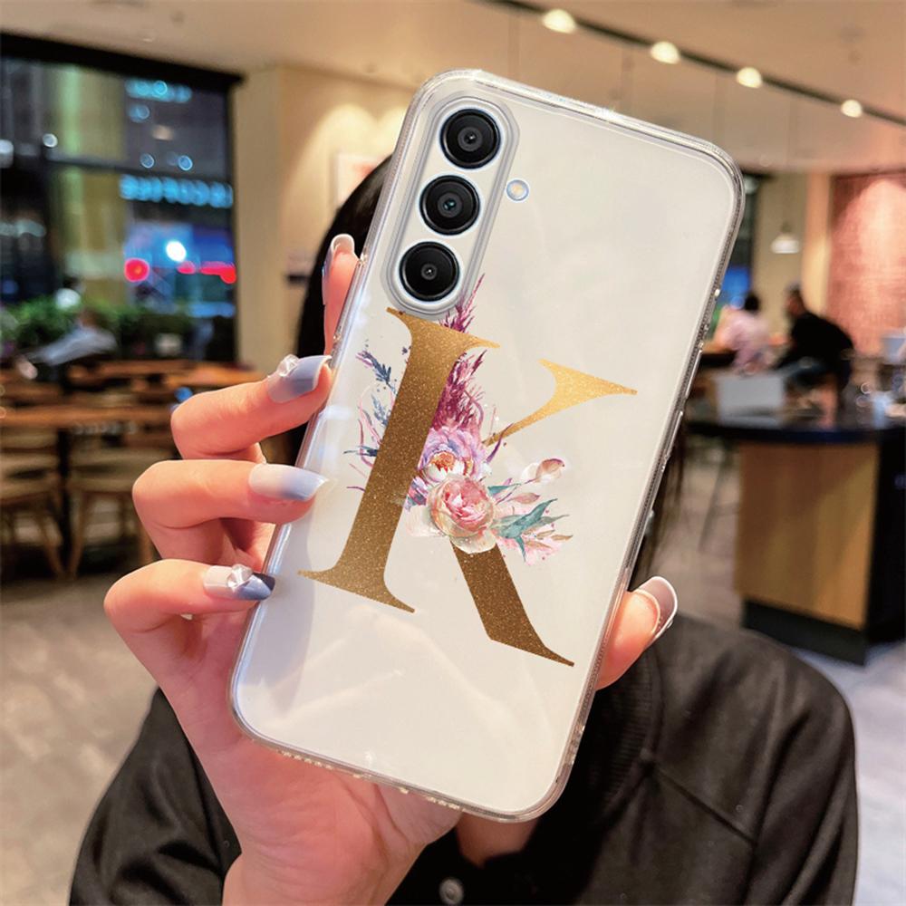 Transparent Phone Case Flowers Golden Rose Letters For Samsung Galaxy A55 A15 A25 A35 A07 A17 A06 A37 A57 Silicone Clear Cover