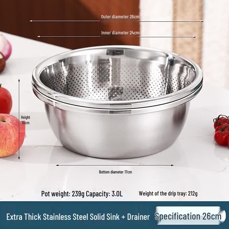 Extra Thick Stainless Steel Multi-Purpose Kitchen Bowl