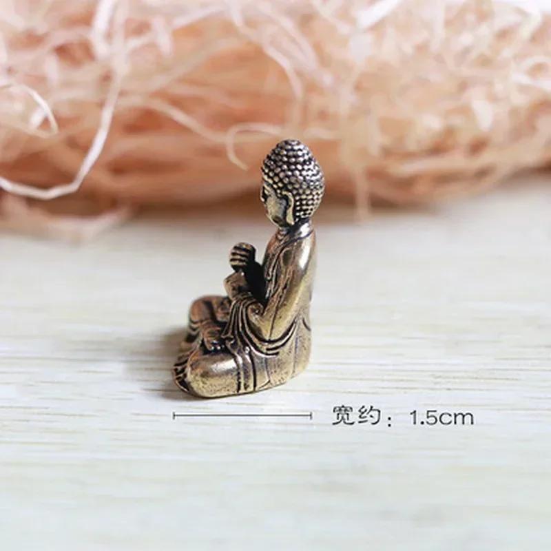 Small Creative Craft Mini Portable Vintage Brass Buddha Statue Pocket Sitting Buddha Figure Sculpture Office Desk Decor Ornament