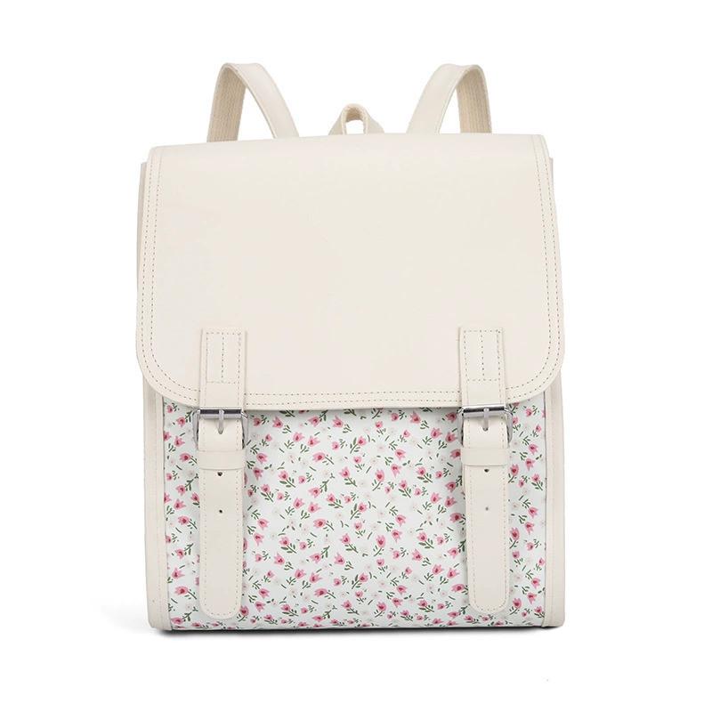 Floral Print And PU Leather Backpack For Women Casual Style Daypack With Buckle Closure Stylish College School Bag Office Work Commute Travel