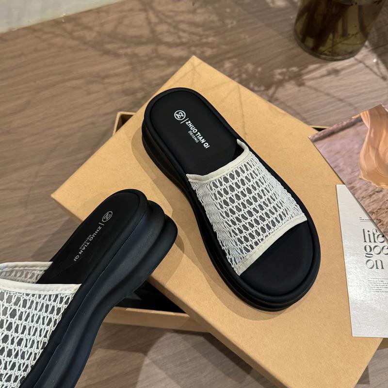 Spring and Summer New Outer Wear Women's Shoes Casual Versatile Mesh One-word Drag Muffin Thick Bottom Comfortable Cool Slippers