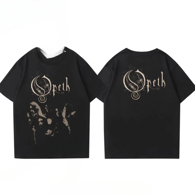 Rock Gothic Oberteile Vintage Progressive Death Metal Band Aufdruck T-Shirt Mode Opeth Band Kurzarm Baumwolle Streetwear Unisex