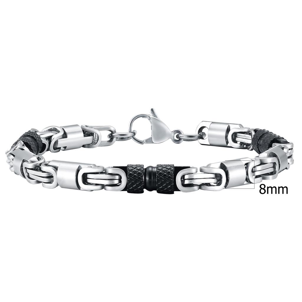 Vnox 6mm Cool Byzantine Bracelets for Men Boys, Black Silver Color Stainless Steel Link Chain Wristband,Punk Rock Hiphop Jewelry