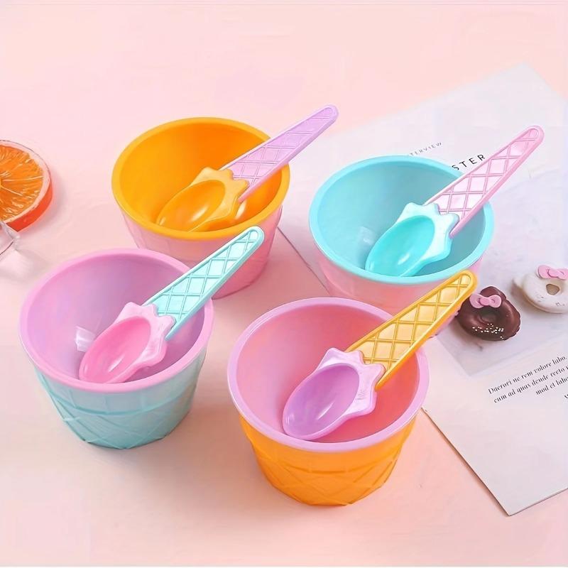 2pcs-New Ice Cream Bowl Spoon Set Durable Children Gifts Lovely Dessert Bowl DIY Ice Cream Tools icecream bowl+spoon