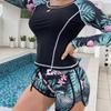 European and American Split Swimsuit New Women's Tight Long-sleeved Boxers Diving Suit Sunscreen Swimsuit Wholesale