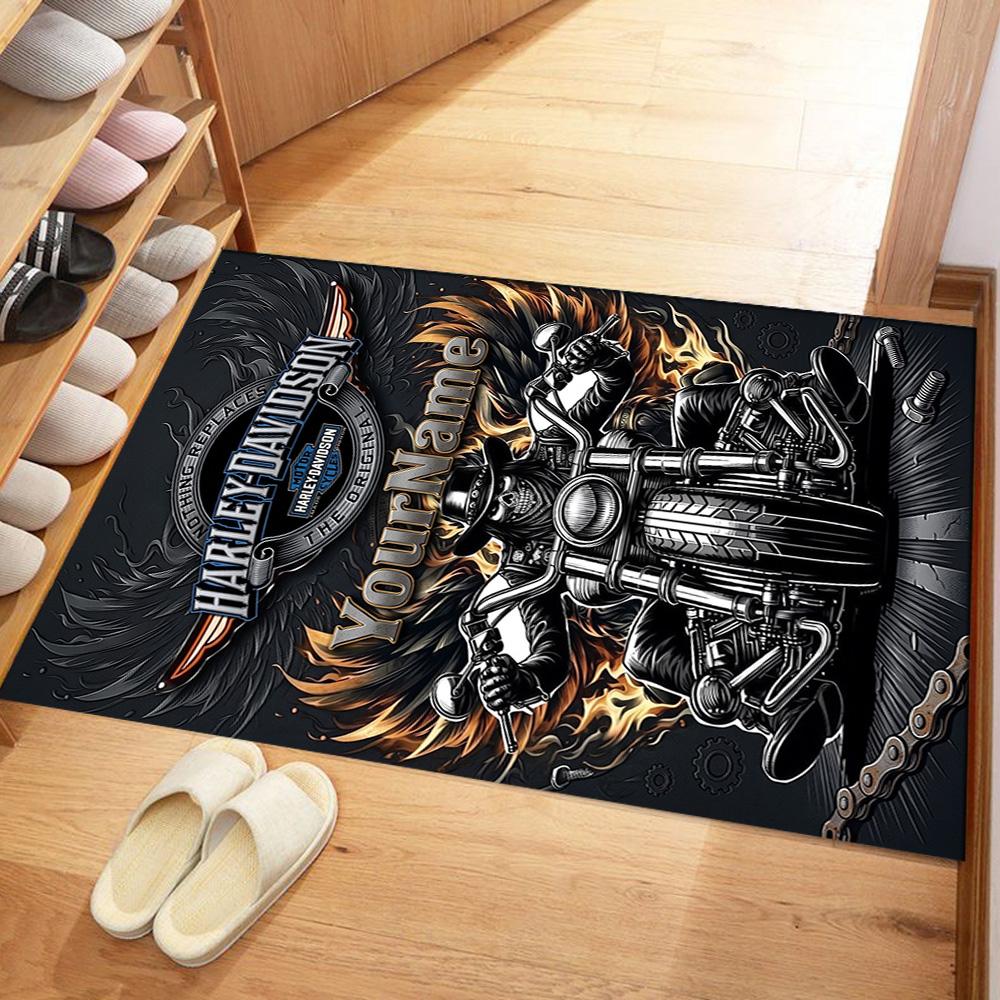 Harley-davidson Motorcycles Customized Name Floor Rug Office Rug Design for Dining Room Bedrooms Playrooms Decorate room Anti-slip Rug