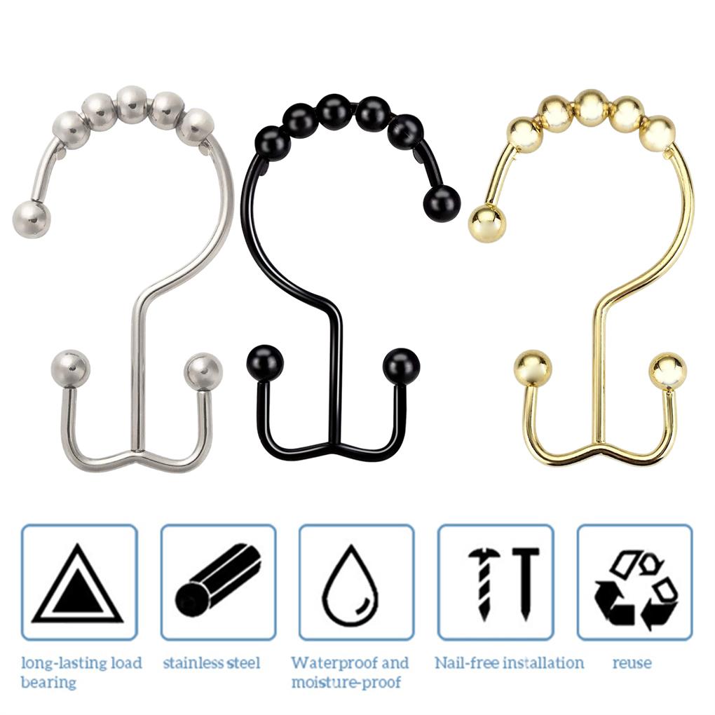 12 Pieces Shower Curtain Hooks Drape Hangers Bathing Liners Washroom Bathtub Clip Rings Household Farmhouse Accessories