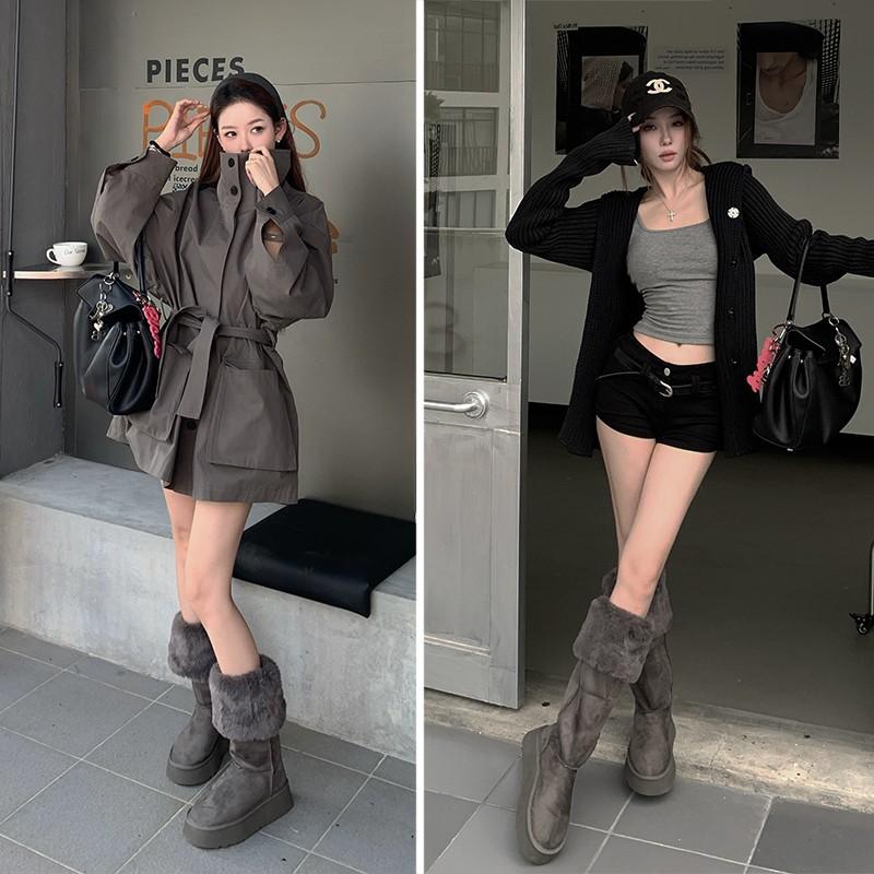 Women's fashion lightweight soft sole winter warm fur one snow boots padded lining non-slip casual sports tall cotton boots