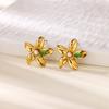 Temperament slightly inlaid zircon shell flower stud earrings high sense fashion exquisite earrings retro personality trend earrings