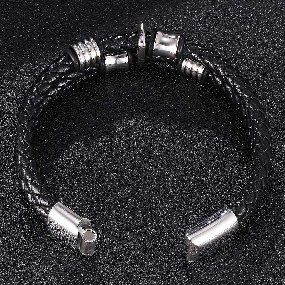 European & American Men's Woven Leather & Stainless Steel Bracelet
