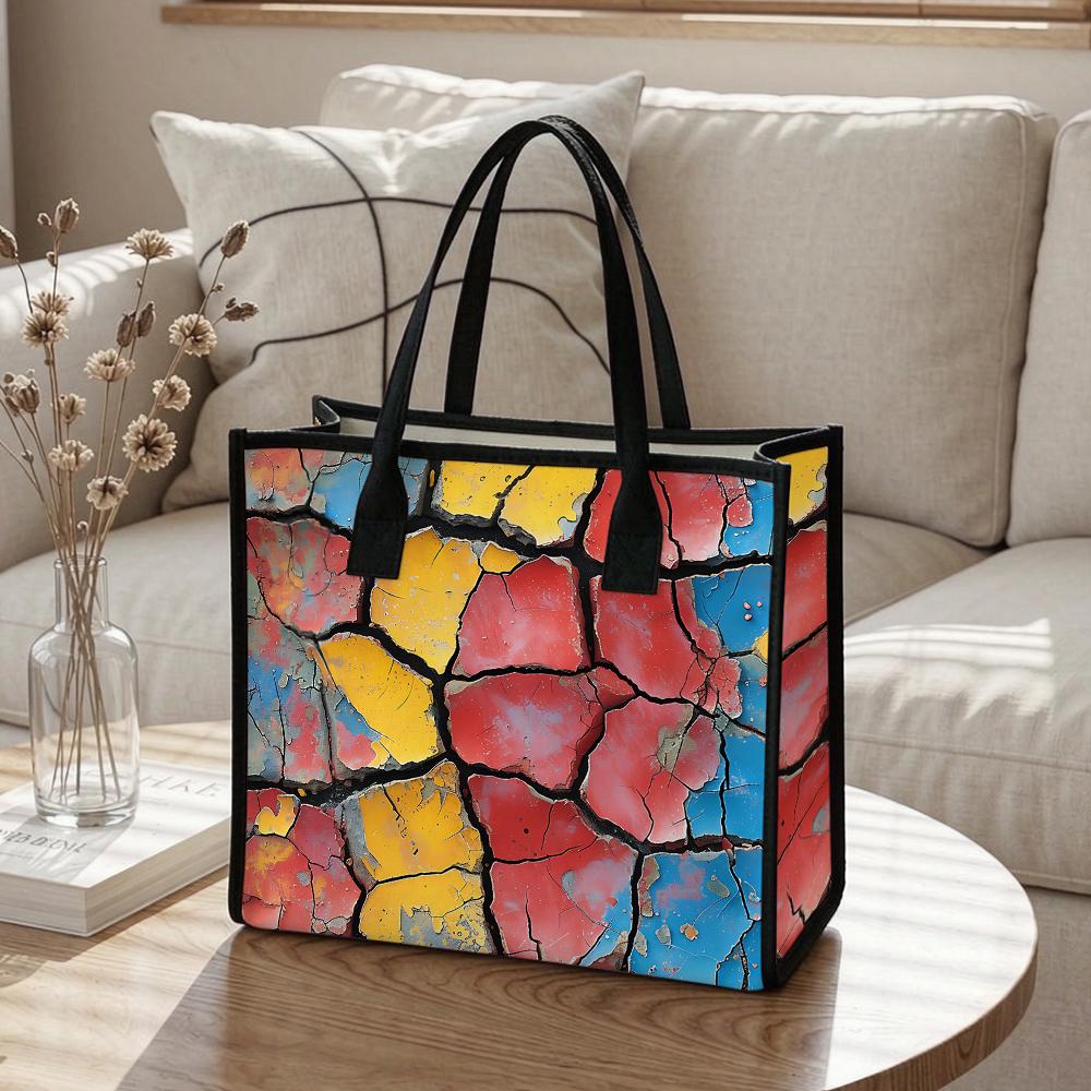 Color Crack Print Tote Bag Large Capacity Daily Casual Women Shoulder Handbag