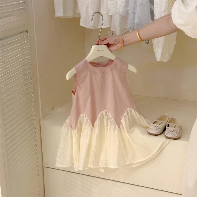 Girls Sleeveless Vest Princess Dress Summer Children Clothing Patchwork Fishtail Dress Soft Comfort Fashion Cute Sweet