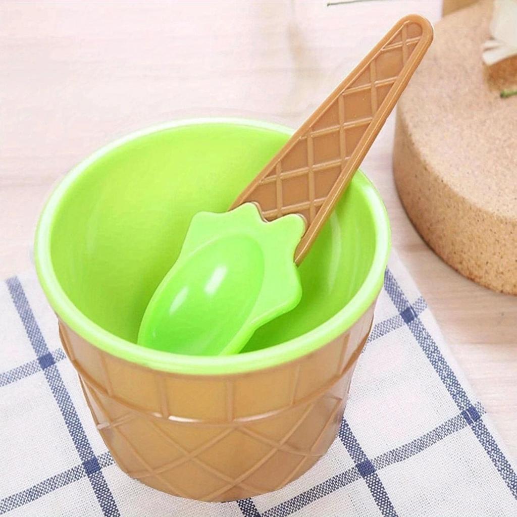 1 Set -Candy Colored Ice Cream Shaped Plastic Bowl, Dessert Ice Cream Bowl
