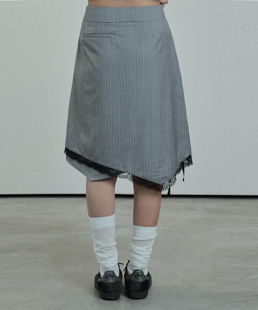 Etosome Stripe Lace Midi Skirt (Gray)