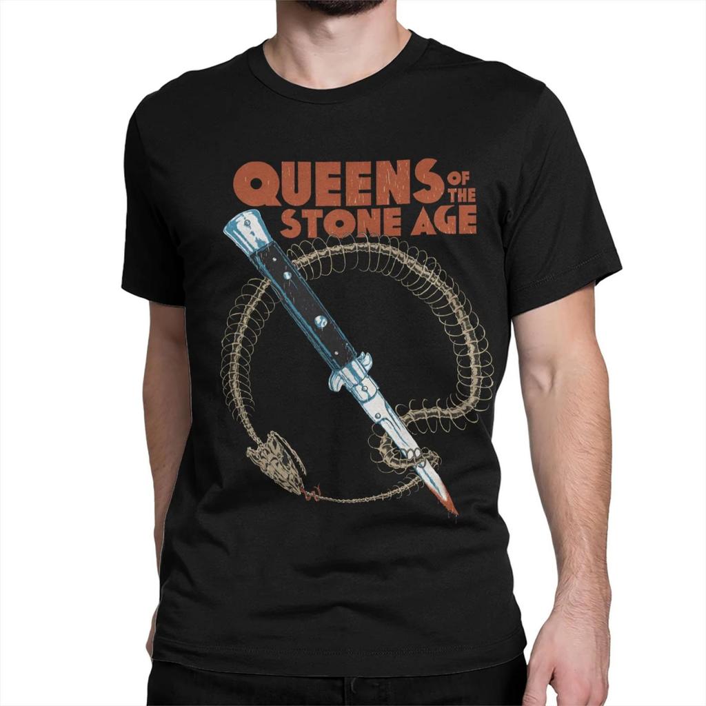 Men Queens of The Stone Age T Shirts 100 Cotton Clothing Vintage Short Sleeve Round Collar Tee Shirt Plus Size TShirt