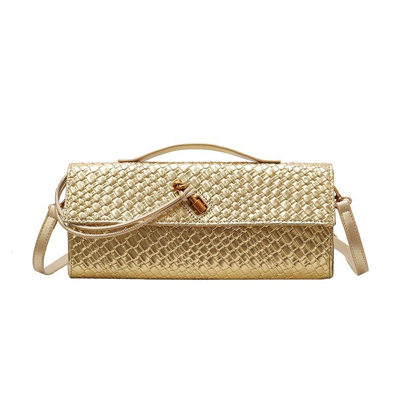 New Woven Bag Single Shoulder Baguette Bag Niche High-end Horizontal Hand-held Dinner Bag Crossbody Versatile Temperament Bag