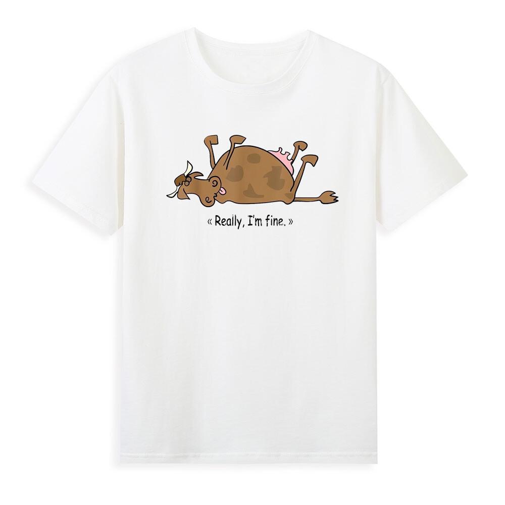 Really Im Fine Funny Lazy Cow Graphic Tshirt S