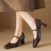 Women High Heels New French Style Retro Buckle Strap Comfortable Soft Square Toe Pumps Daily Simple Versatile Chunky Heel Shoes
