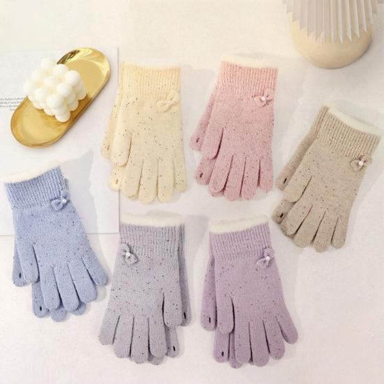 Women Winter Gloves Warm Touch Screen Gloves with Bow-Tie Sequins Knitted Thickened Gloves for Daily Outings Dating Party