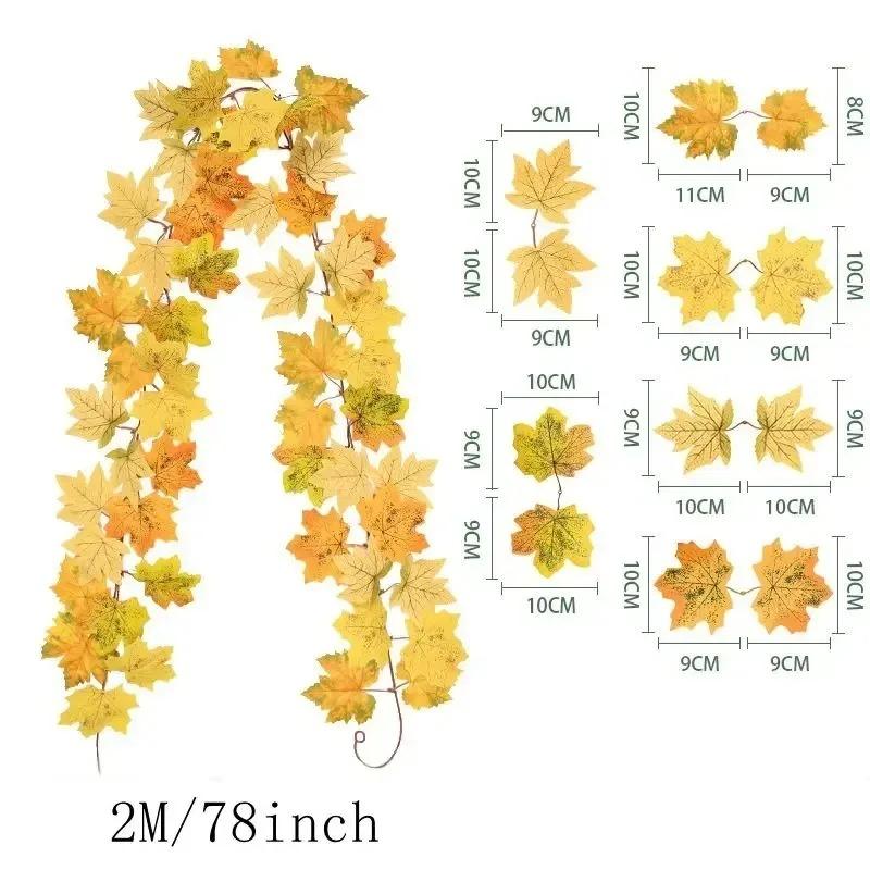 200CM Herbst Künstlicher Ahornblattkranz Gefälschte Blattpflanze Ranke Heimdeko Garten Halloween Wand Außen Türen Fenster Dekoration