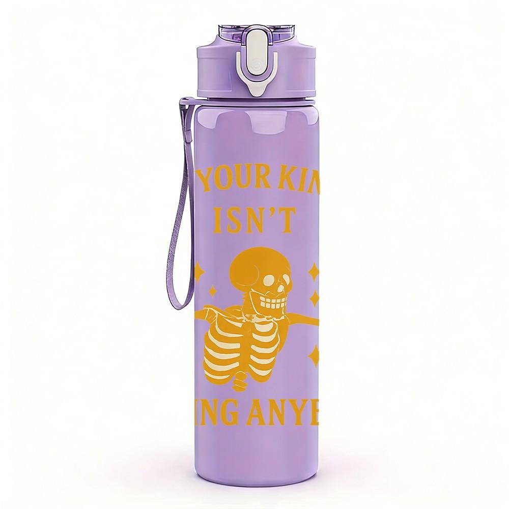 1PC Wheres Your Kindness Skeleton Print 750ml Color Plastic Sports Water Bottle Leakproof Flip Straw Lid Suitable for Sports Office Home Use