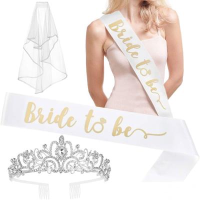 Bachelorette Party Accessories Set Rhinestone Crown Bride To Be Sash Veil Bridal Shower Decoration for Bachelorette Night Party Supplies