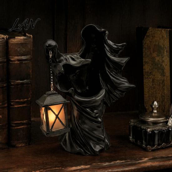 Decorative Lighting for Weddings Halloween Ghost Messenger Resin Figurine, Witch Statue with Lantern, Waterproof Indoor Outdoor Thanksgiving Christmas