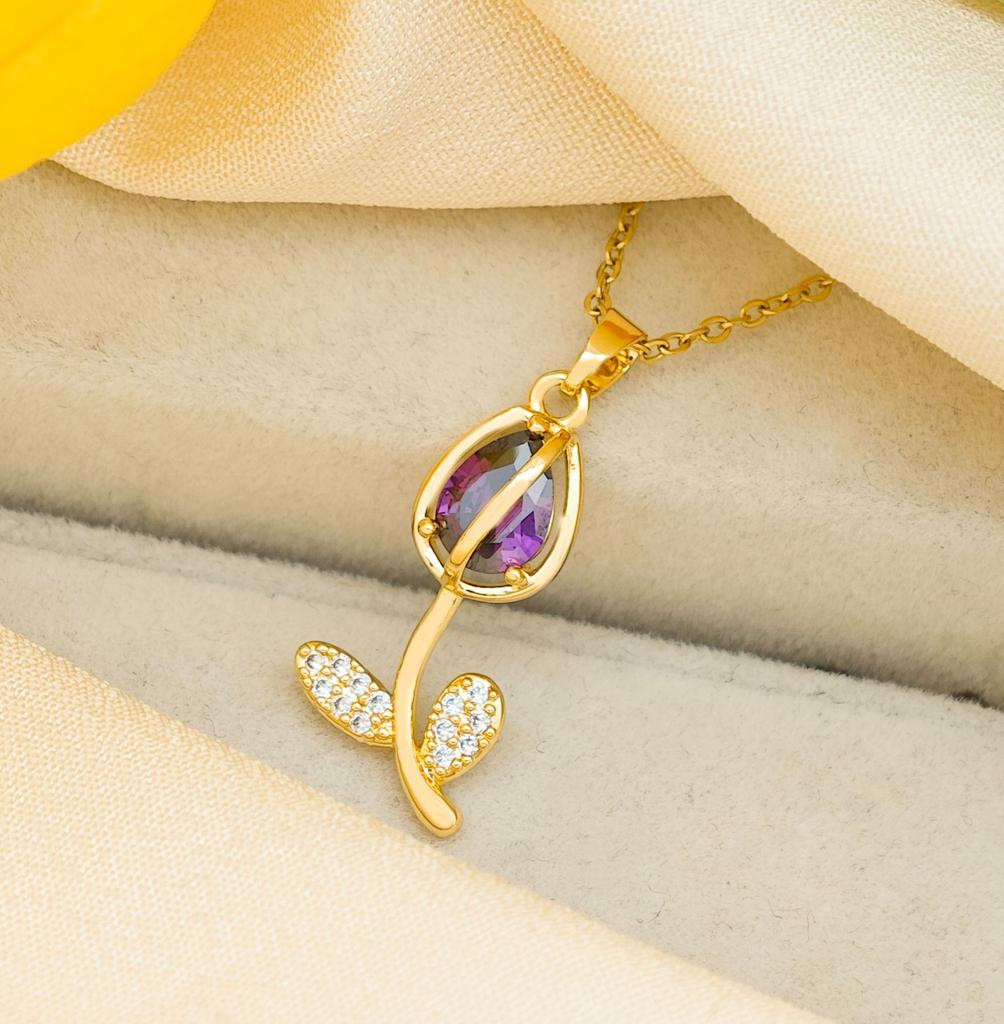 Halskjede Dame Opal Tulipan Halskjede Nisjedesign, Allsidig High-end Følelse Allsidig Titanstål Tilbehør