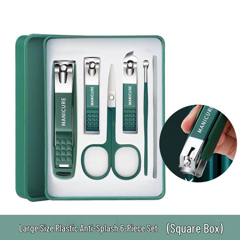 Anti-Splash Nail Clipper 6-Piece Set with Cover for Manicure & Pedicure