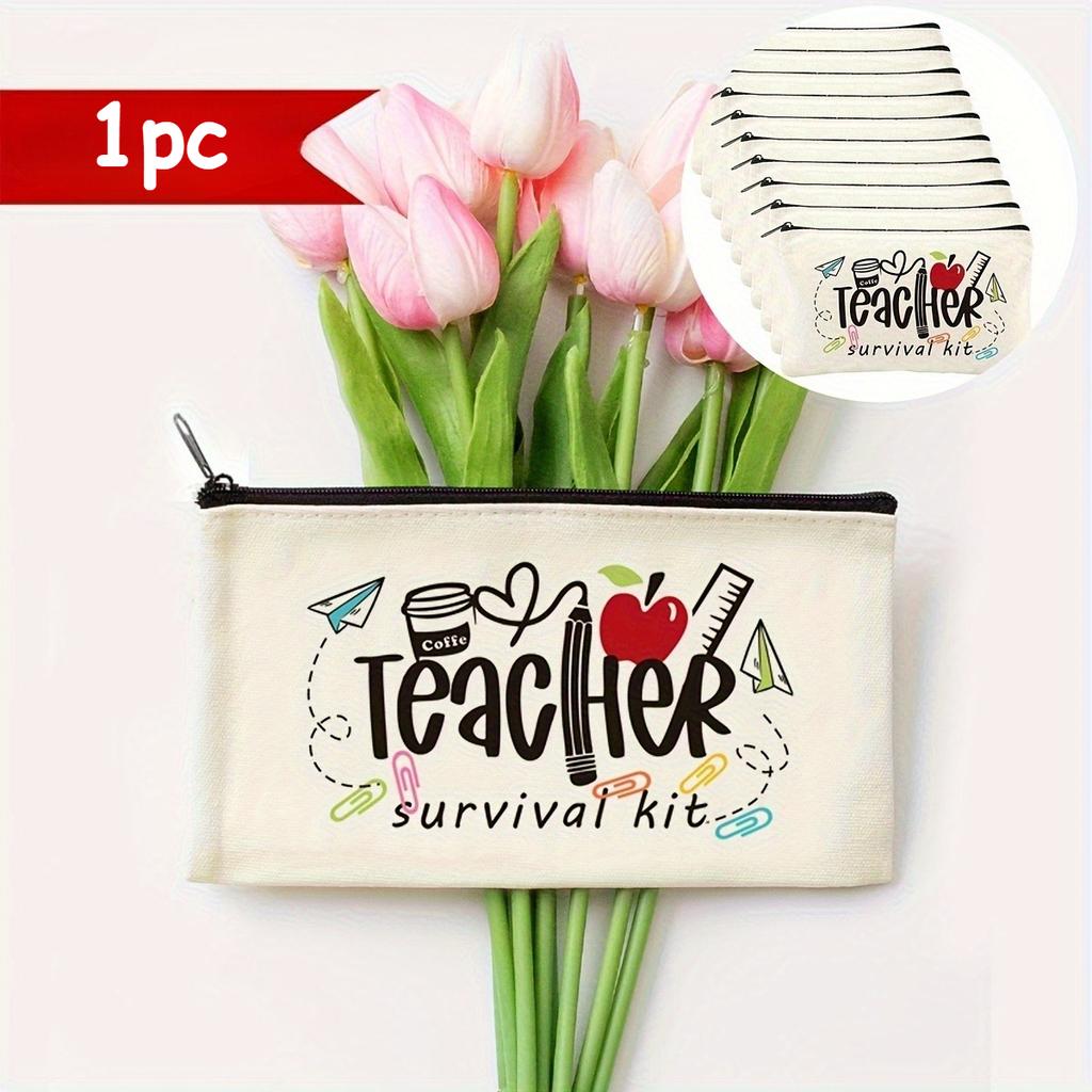 Teacher-Themed Zippered Makeup Bag and Toiletry Pouch, Portable Multipurpose Organizer Gift, Birthday Back-to-School Present