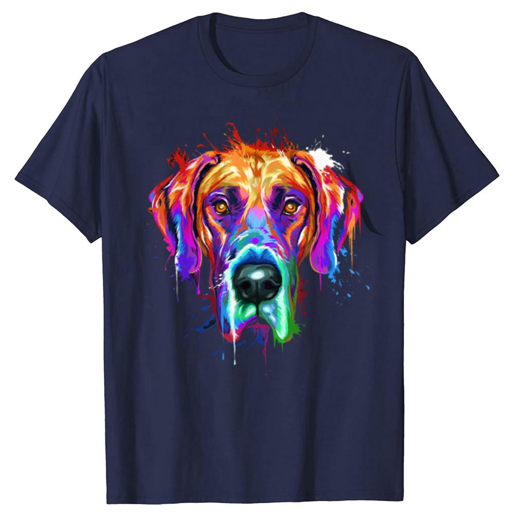 Lustige Dogge Splash Art Bunte Grafik T-Shirts Herren Damenmode Lässiges T-Shirt 100% Baumwolle Locker Übergroßes T-Shirt